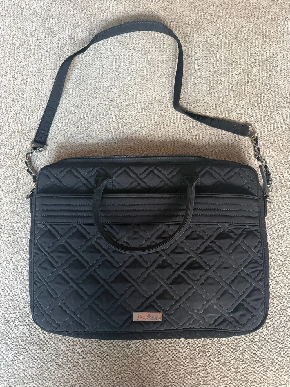 Vera Bradley Black Quilted Laptop Bag Briefcase Crossbody Work Commuter Tote